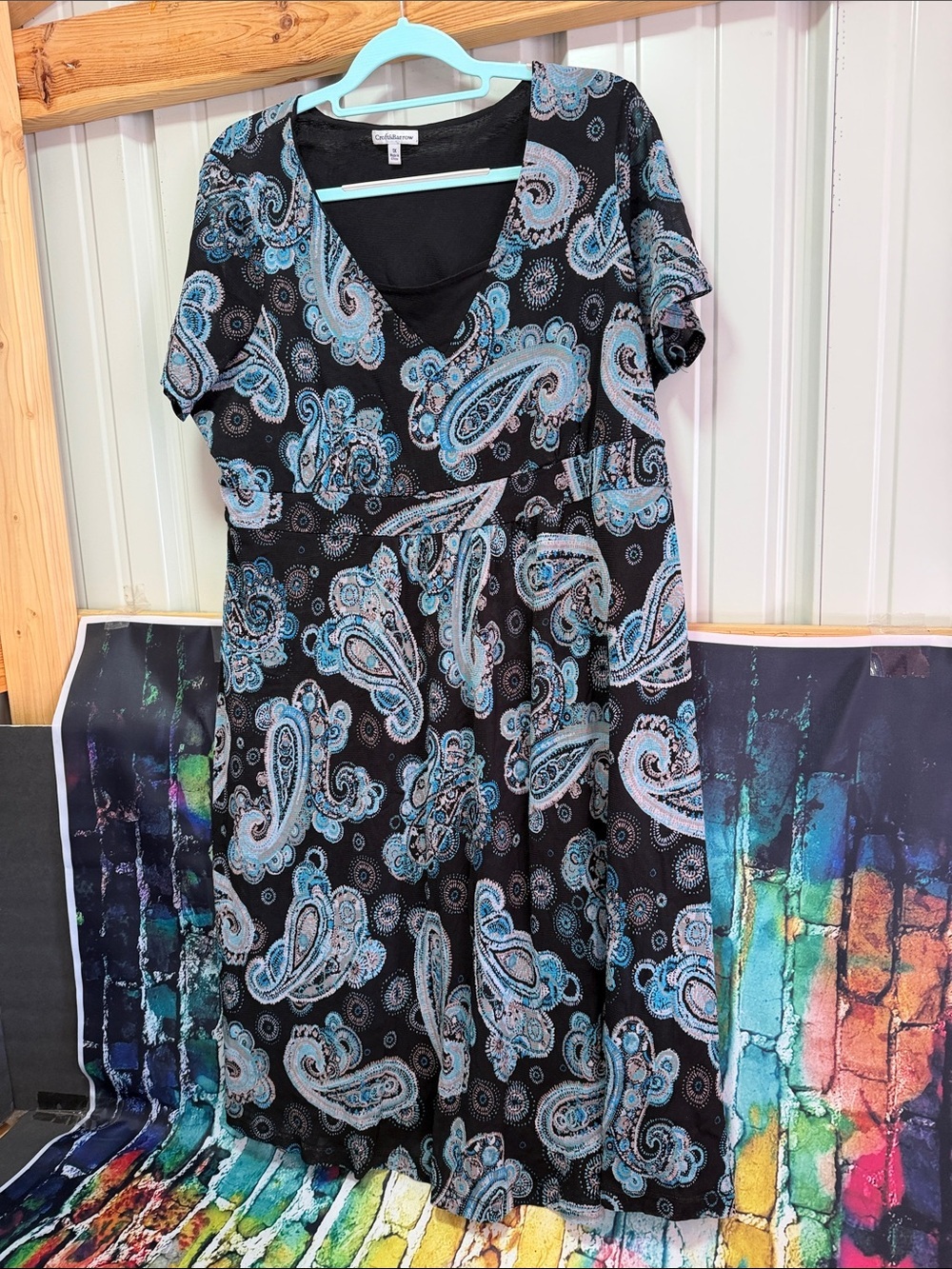 croft & barrow Black Paisley Midi Dress with Blue Accents plus size 1X